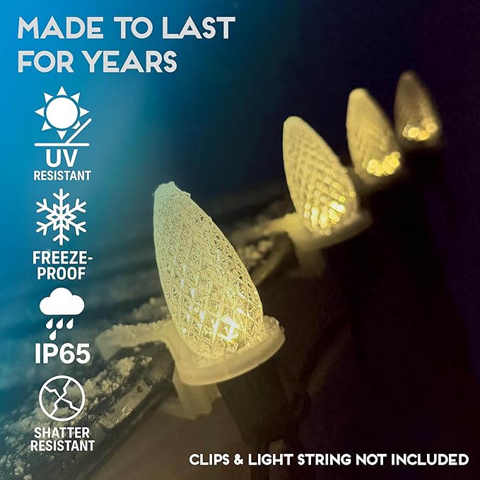 HLO Lighting Set of 25 Warm White C9 Faceted LED Christmas Light Bulbs for Indoor & Outdoor Use | Durable Replacement Bulbs - Bloomnest