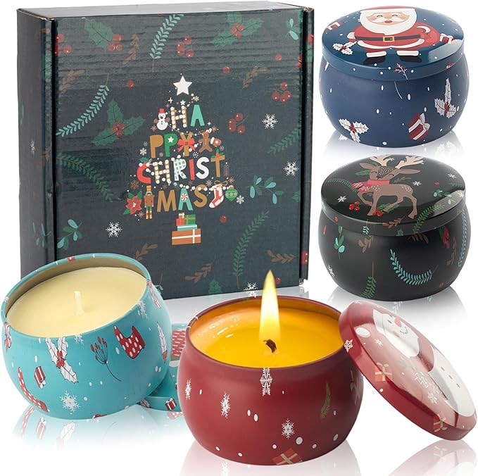 Christmas Scented Candles Gifts - Xmas Candle Gift Set for Women Men Aromatherapy Soy Wax Natural Small Festival Aroma Candle Gift 4 PCS 4.4 Oz for Mothers Day Birthday Diwali Teachers Girls - Bloomnest