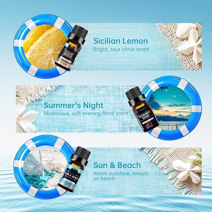 Summer Essential Oils Set | Top 6 Tropical Blends for Diffusers, Candle Scents, Aromatherapy Fragrance Oil - Coconut, Pineapple, Beach, Breeze, Lemon, Summer Night | Gift Set for Women, Home, Spa - Bloomnest