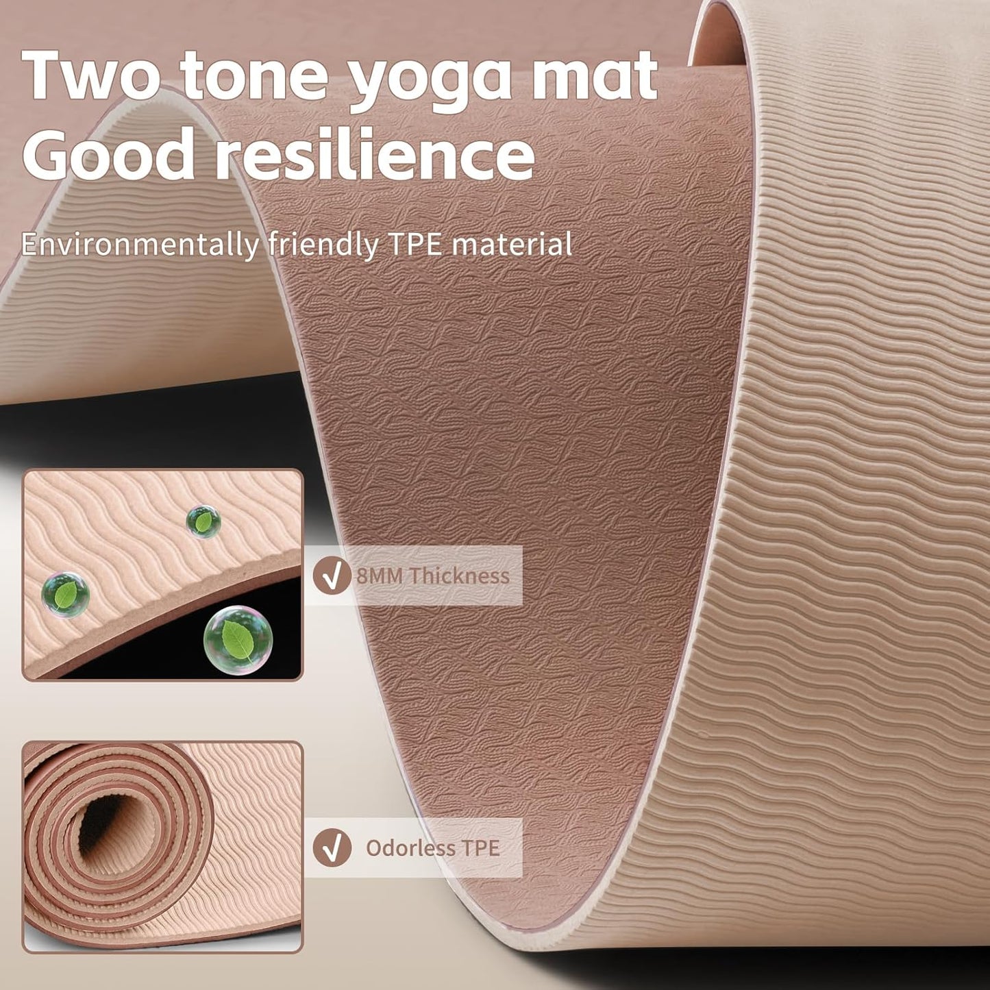 Yoga Mat 8mm Super Thick TPE Fitness Mat | SGS Certified | Non-Slip, Odorless & Tear-Resistant | Unisex with Strap | for Yoga, Pilates, Meditation & Home Workouts