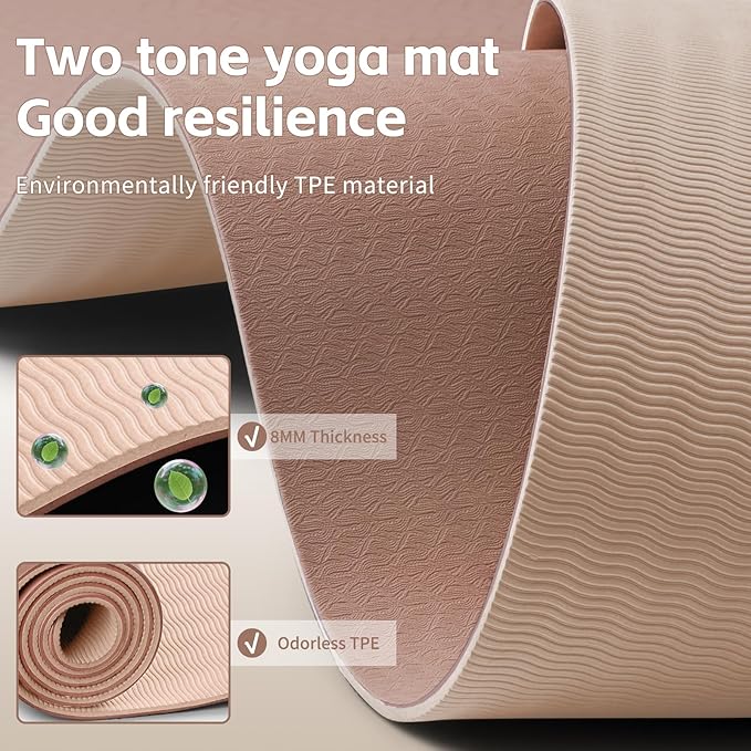 Yoga Mat 8mm Super Thick TPE Fitness Mat | SGS Certified | Non-Slip, Odorless & Tear-Resistant | Unisex with Strap | for Yoga, Pilates, Meditation & Home Workouts - Bloomnest