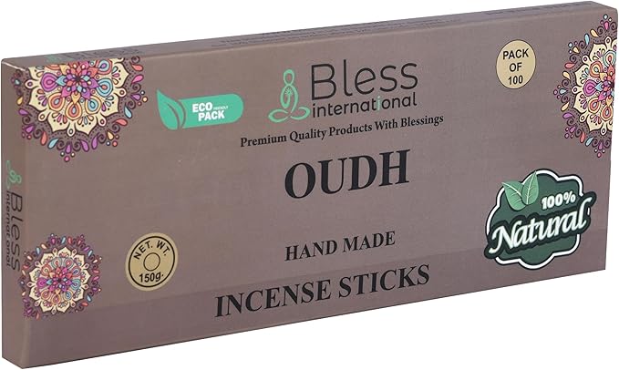 Bless-Oudh 100%-Natural-Handmade-Hand-Dipped-Incense-Sticks Organic-Chemicals-Charcoal-Free Purification-Relaxation-Positivity-Yoga-Meditation Best-Woods-Scent (100 Sticks(5.25 OZ)) BlessInternational