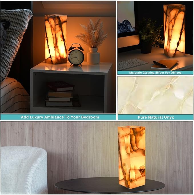 UMAID Handcrafted Onyx Marble Table Lamp, Each Lamp One-of-a-Kind with Natural Patterns, Warm Amber Glow, Dimmable Cord & Bulb, Modern Home Decor for Bedroom, Desk, Office, Living Room, or Bedside