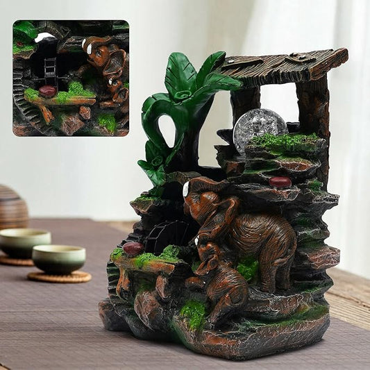 Tabletop Rockery Fountain Indoor Waterfall Bonsai Desktop Mini Rockery Water Fountain with Automatic Pump and LED Light, Home Office Bedroom Humidifier Desk Decorate (Style 12) - Bloomnest