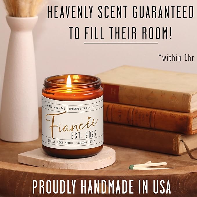 Fiance Gifts for Women, Engagement Gift - 'Fiancee Est. 2025' Soy Wedding Candle, w/Champagne on Ice - Infused w/Essential Oils I Engagement Gift for Her I Bridal Shower Gifts I 50Hr Burn, USA Made - Bloomnest