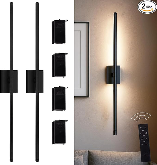 Auralume Wall Sconce Set of Two – Battery Operated LED Wall Lights with Remote, Dimmable, 4 Color Temps 3000K–6000K, 20,000mAh Rechargeable, Modern Indoor Wall Lamps - Bloomnest