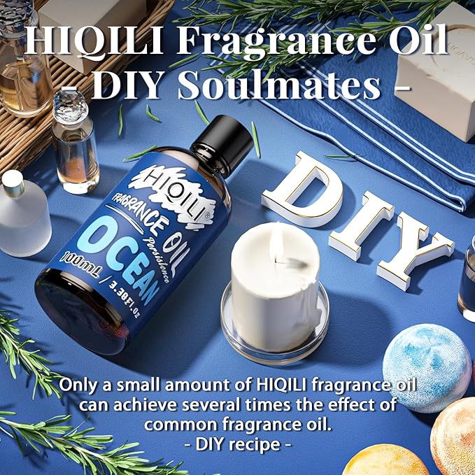 HIQILI Ocean Essential Oil 100ml - Clean Fresh Fragrance Oil for Home Diffuser, Laundry, Car Freshies, Aromatherapy, Candle Soap Perfume Making Kit 3.38 Fl Oz HIQILI