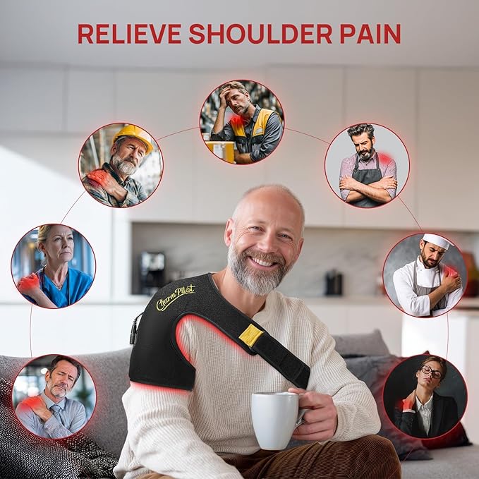 Red Light Therapy for Shoulder, Near-Infrared Light Therapy Pad, 660nm and 850nm Shoulder Therapy Strap (86LEDs), Heating Shoulders Pads, Gift for Pain Relief - Bloomnest