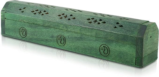 Wooden Incense Stick & Cone Burner Holder Coffin with Storage Compartment Organic Eco Friendly Ash Catcher Agarbatti Holder Rustic Style for Meditation Yoga Aromatherapy Home Fragrance Product - Bloomnest
