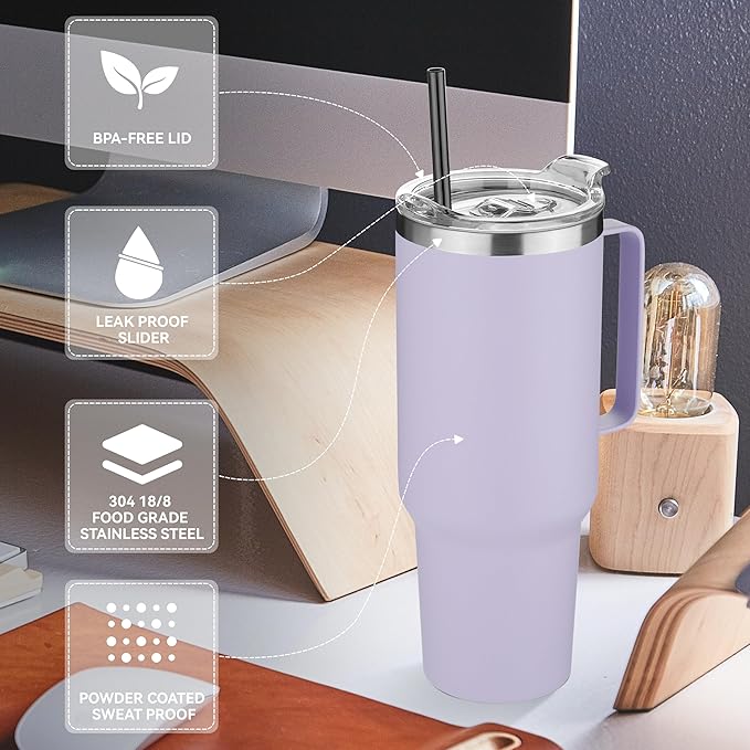 HASLE OUTFITTERS 40 oz Stainless Steel Tumbler with Handle, Vacuum Insulated Tumblers Bulk, Reusable Double Wall Travel Coffee Mug, Durable Powder Coated Water Bottle(Purple, 4) - Bloomnest