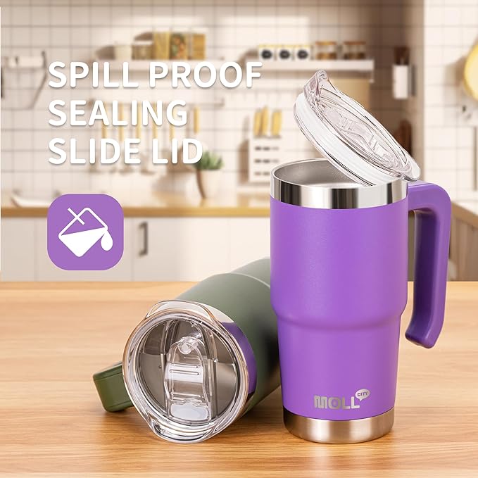 Kids 16 oz Tumbler with Handle-Stainless Steel Double Wall Vacuum Insulated Water Cup with Lid and Straw, Leak Proof- BPA Free, Purple - Bloomnest