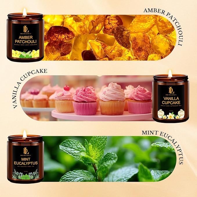 6 Pack Candles for Home Scented, Scented Candles Gifts Set for Women Men, 42 oz Soy Candle Set, Scents of Fresh Cut Roses/Lemon Lavender/Vanilla Cupcake/Amber Patchouli/Lilac Blossoms/Mint Eucalyptus - Bloomnest