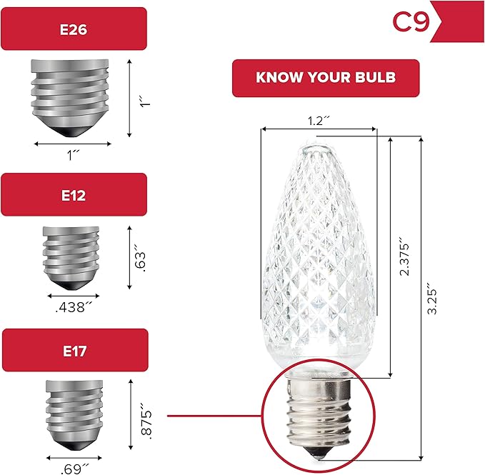 HLO Lighting Set of 25 Warm White C9 Faceted LED Christmas Light Bulbs for Indoor & Outdoor Use | Durable Replacement Bulbs - Bloomnest