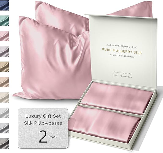 SUNDAYSILKS™ | Silk Pillow Cases 2 Pack | 22 Momme Mulberry Silk Pillowcase Set of 2 | All Sides 100% Pure Silk Slip Pillowcases Bliss for Women, Zipper | Standard Queen, King Size, 6A [Pink Quartz] - Bloomnest
