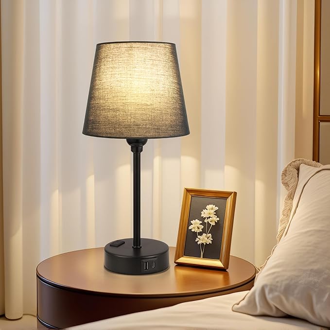 Acaxin Black Lamp for bedrooms Set of 2 - Nightstand Bedroom Lamp with USB C Port and AC Outlet Charging, 3 Way Dimmable Touch Control Bed Side Table Lamp, Small Night Stand Light for Men/Kids - Bloomnest