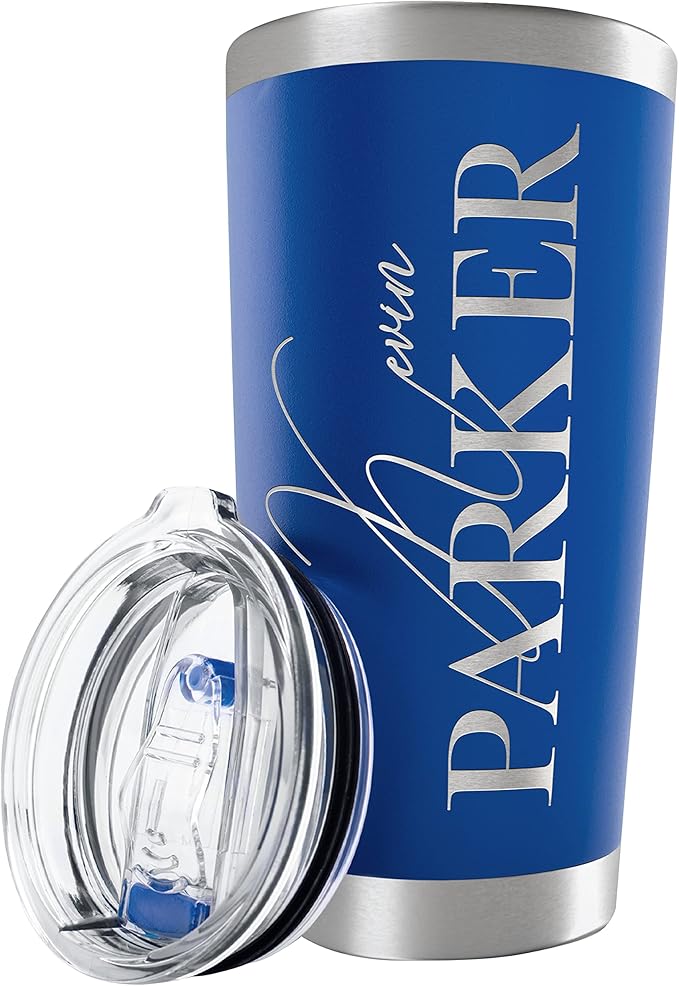 Personalized Tumbler with Engraved Name - 12 Designs, 20 Oz Coffee Tumbler with Slider Lid, Royal Blue, Double Wall Insulated - Custom Gift for Men, Women - Bloomnest