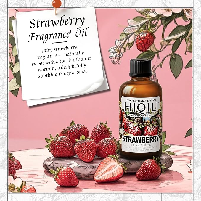 HIQILI Strawberry Fragrance Oil for Diffuser Use, Great for Candle, Soap, Body Butter Making, DIY Fruity Scent Perfume - 1 Fl Oz HIQILI