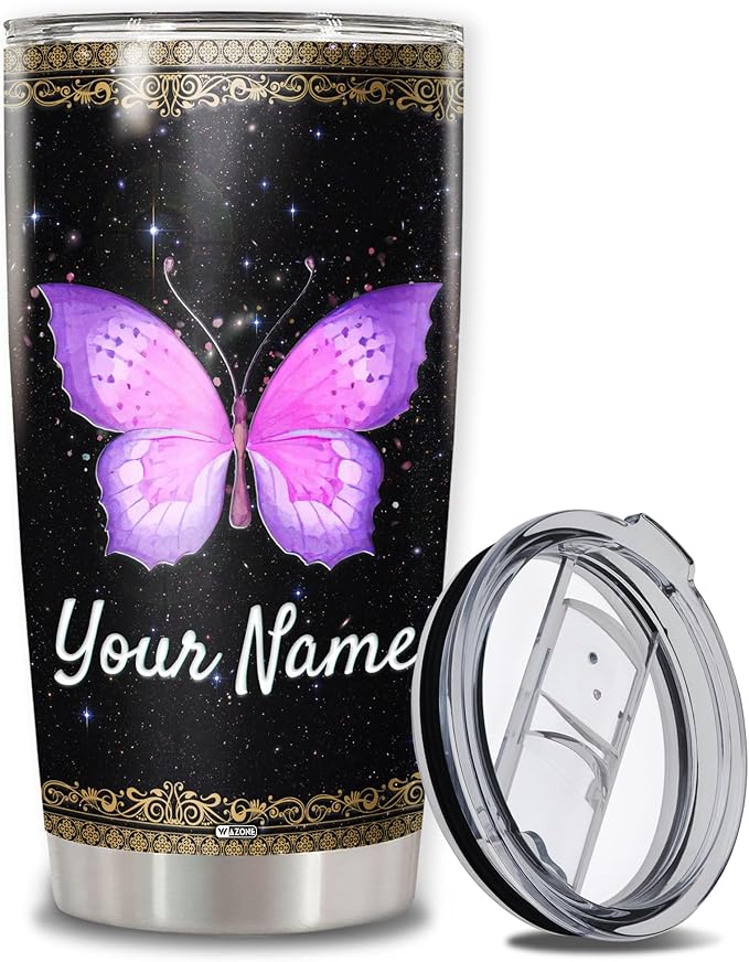 WAZONE Personalized Butterfly 20oz 30oz Tumbler Customized Name Insulated Cup Travel Mug Birthday Christmas Mothers Day Gifts For Her Women Double Wall Vacuum Stainless Steel - Bloomnest