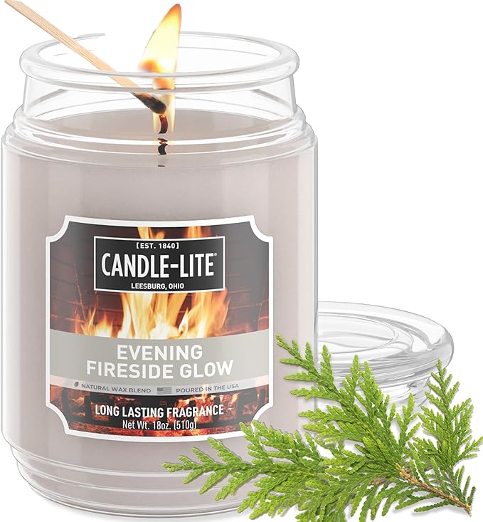 Candle-lite Fall Scented Candles, Evening Fireside Glow, 18 oz Jar, Proudly Poured in The USA, Aromatherapy Candle, Single-Wick with 110 Hours of Burn Time, Perfect for Creating a Refreshing Ambiance - Bloomnest