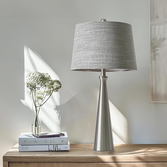 Oneach 25.75" Table Lamps Set of 2 for Living Room Bedroom, Bedside Lamp 3-Way Dimmable Touch Control, Modern Silver Nightstand Light Fabric Shade Vintage Accent Style - Bloomnest