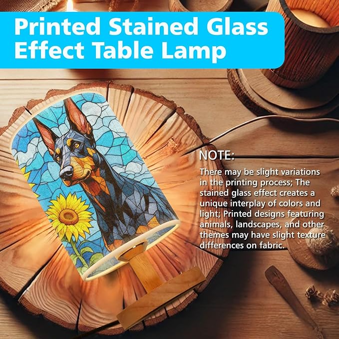 Doberman Table Lamp LED 3-Color Pressed Bedside, Dog Shade Lamp with Wood Base for Bedroom Living Room Desk Office - Bloomnest