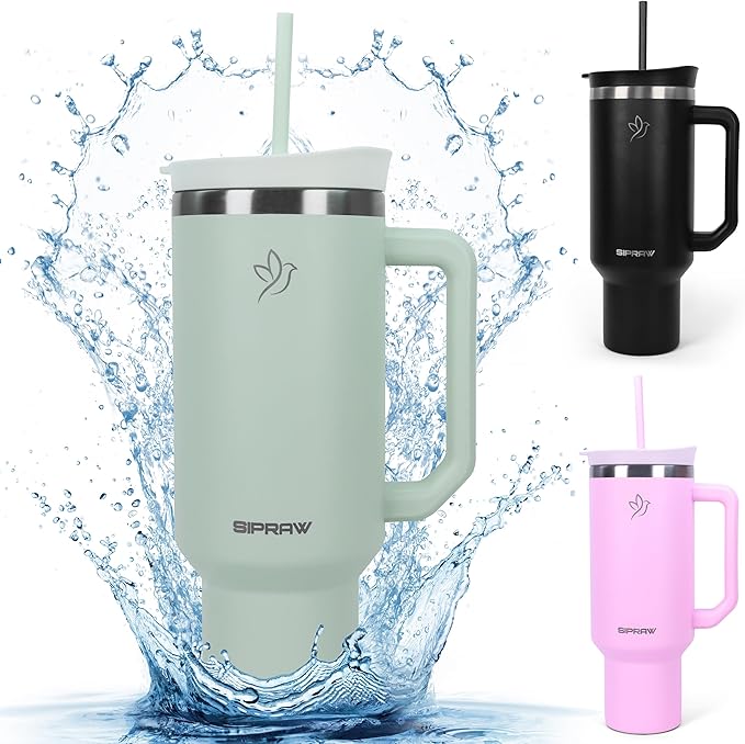 Tumbler with Handle, Insulated Tumbler with Lid and Straw, Stainless Steel Travel Coffee Mug, Cup Holder Friendly, Perfect for Camping, Travelling & Gifting, 40oz, Pastel green - Bloomnest