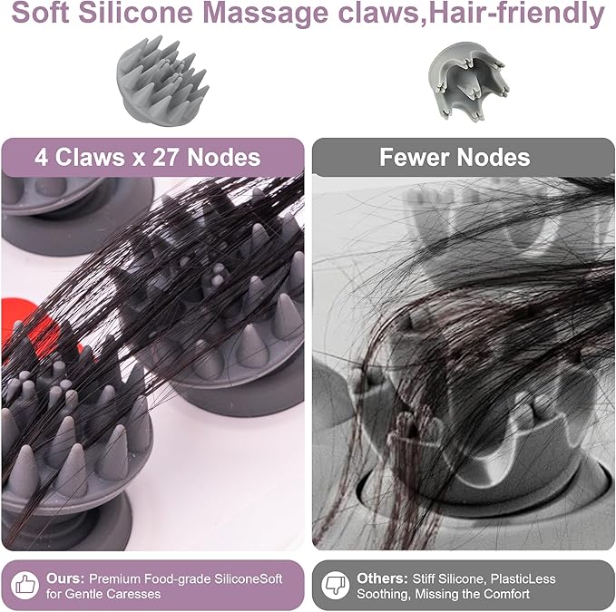 Electric Scalp Massager, Portable Head Stress Relax,IPX7 Waterproof Rechargeable Head Massager Scalp Stress Relax, Body for Deep Cleansing, Relief, Hair Growth (Silver) AIBOKEE