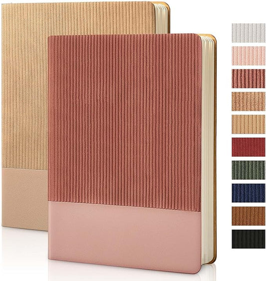Lined Journal Notebook for Work College Ruled Note Book 5.79"x8.27" A5 PU Leather Daily Journaling 216 Pages for Women Men Writing Home School Supplies Business (Khaki/Darkpink) - Bloomnest