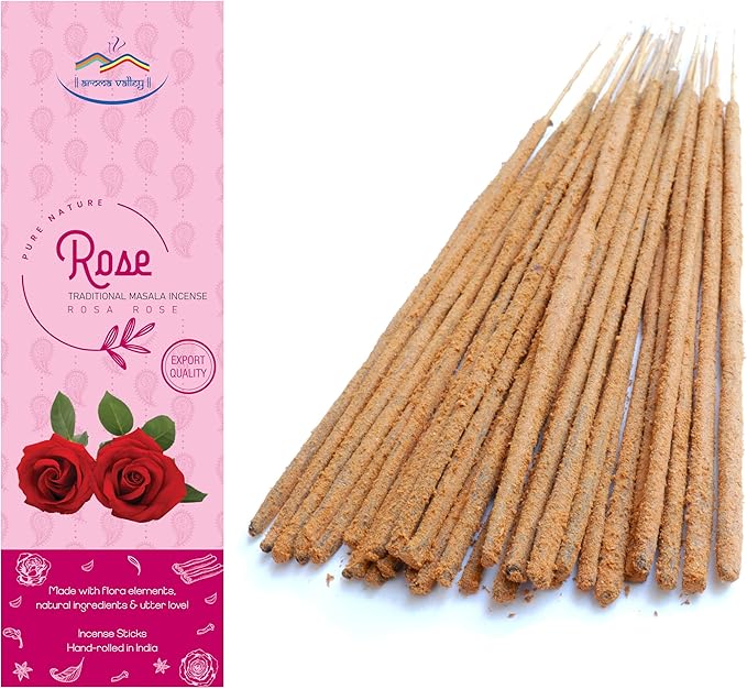 Rose Incense Sticks - Traditional Handcrafted Masala Incense -40 to 50 Sticks Approx. AromaValley