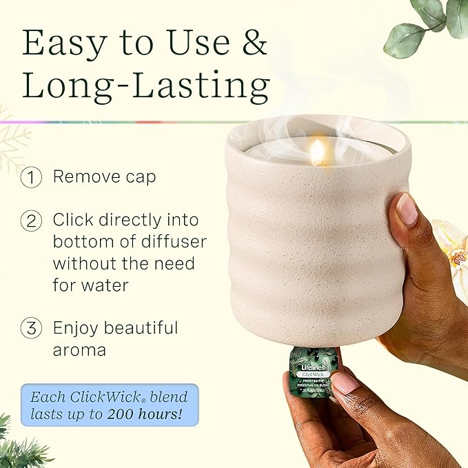 Lifelines ClickWick Essential Oil Blends for Lifelines Diffusers, 3-Pack Frosted Fir Set – Essential Oil Blend Refill for Candle, Plant & Shower Aromatherapy Diffuser – Fragrance for Diffusers - Bloomnest