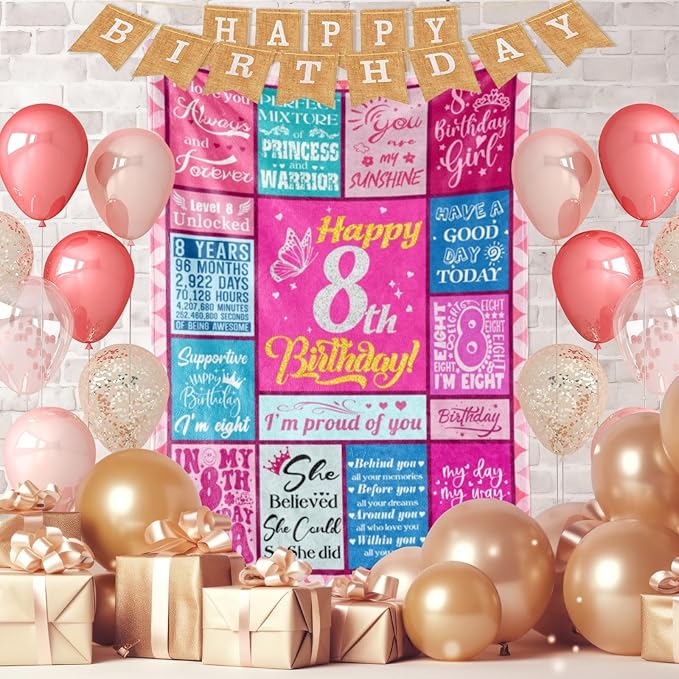 8 Year Old Girl Birthday Gift - Gifts for 8-Year-Old Girls - 8th Birthday Decorations for Girls - 8 Years Old Birthday Gifts for Girl - 8th Blanket 50"X60" - Bloomnest