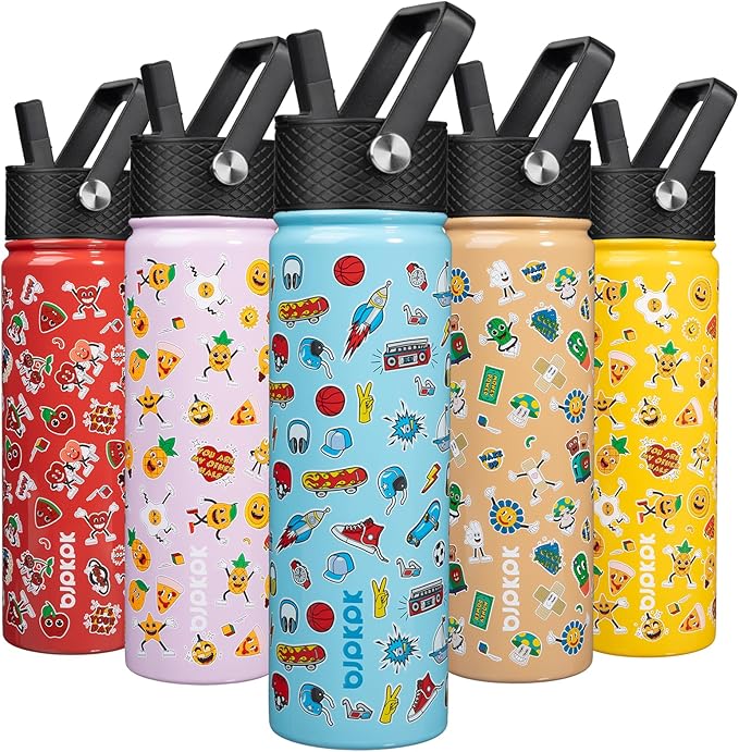 BJPKPK Insulated Water Bottle with Straw Lid, 22 oz Stainless Steel Metal Water Bottles, Reusable Leak Proof BPA Free Water Bottles, Cups, Thermo, Playground - Bloomnest