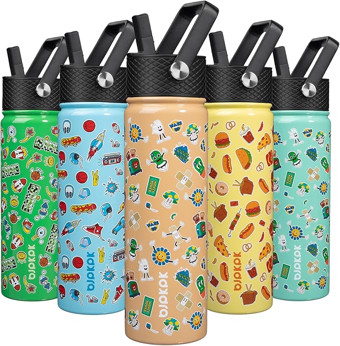 BJPKPK Insulated Water Bottle with Straw Lid, 22 oz Stainless Steel Metal Water Bottles, Reusable Leak Proof BPA Free Water Bottles, Cups, Thermo, Spring Party-Brown - Bloomnest
