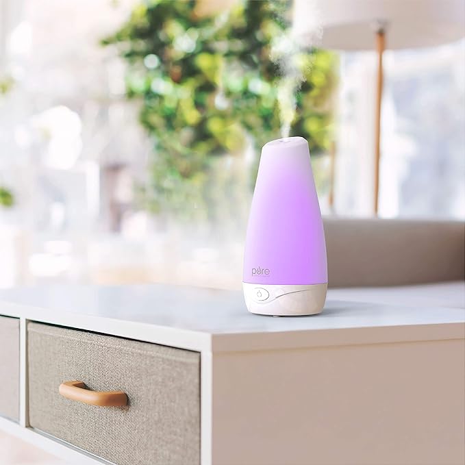 Pure Enrichment® PureSpa™ Essential Oil Diffuser - Compact Ultrasonic Aromatherapy Diffuser, Natural Air Deodorizer, 100ml Water Tank, and Optional Mood Light - Lasts Up to 7 Hours with Auto Shut-Off - Bloomnest