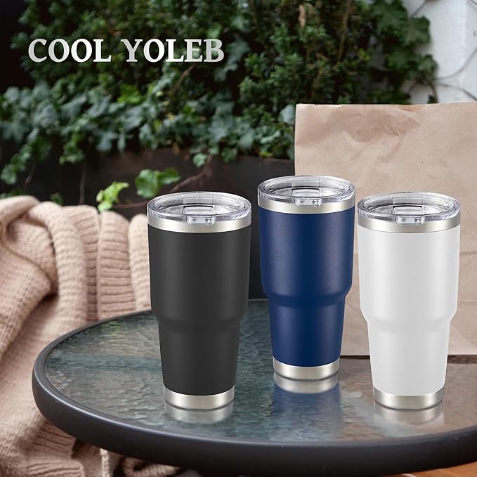30 oz Tumbler with Lid Stainless Steel Tumblers Bulk Vacuum Insulated Cup Reusable Powder Coated Travel Mug Double Wall Leak Proof Cups Keep Cold Drinks for 12 Hours Navy, Set of 4 - Bloomnest