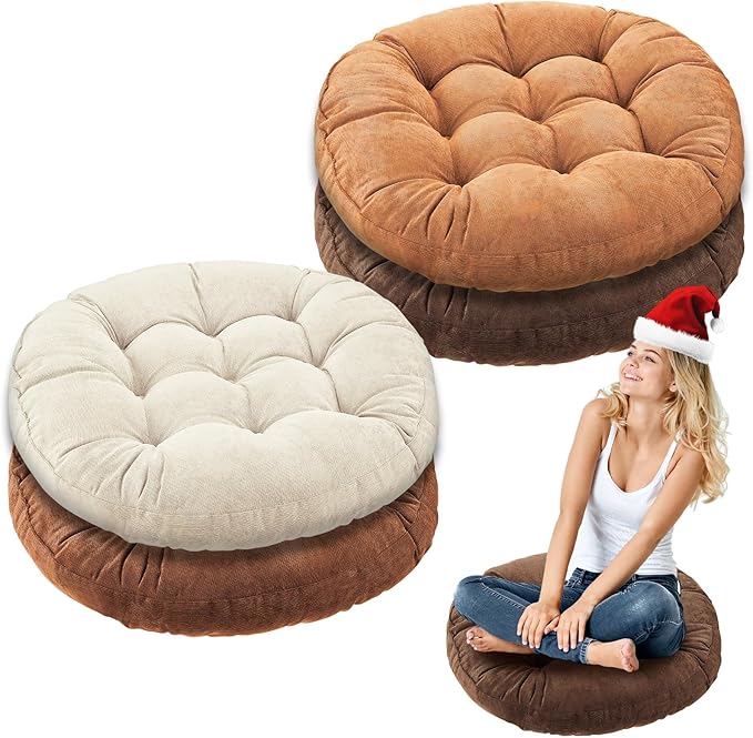 Jerify Floor Pillow Cushions 22 x 22 Inch Round Square Large Meditation Floor Pillow for Classroom Adult Meditation Picnic Party Cushion for Seating Gift Christmas(Round,Brown,4 Pcs) - Bloomnest