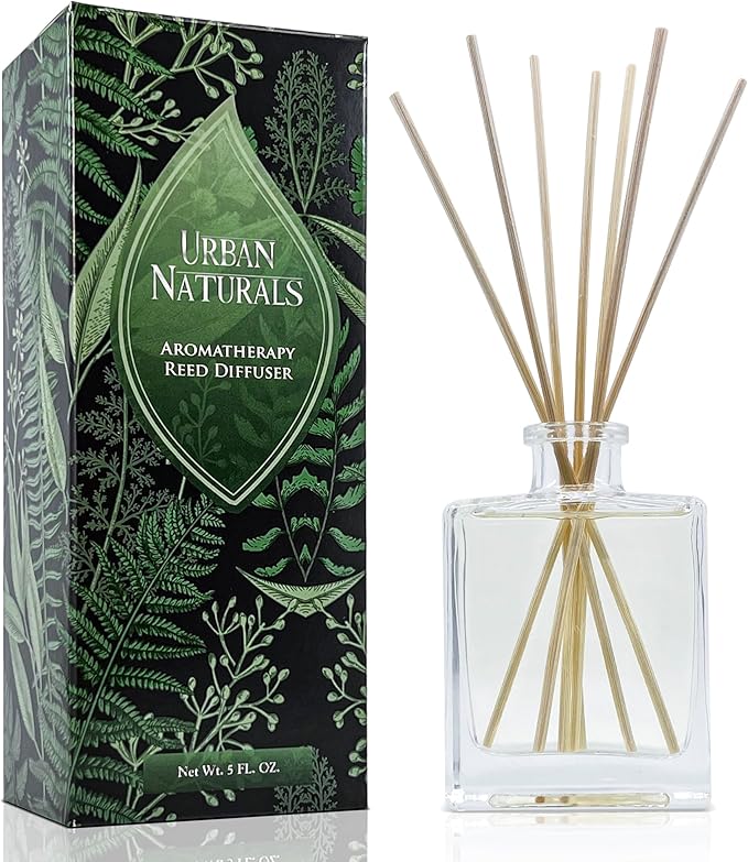 Urban Naturals Oud Reed Diffuser Set – Bergamot, Raspberry, Oud, Musk, Warm Amber – Made with Essential Oils – Sleek Rectangular Refillable Glass Bottle – Made in The USA UrbanNaturals
