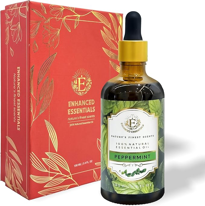 Luxurious Peppermint Essential Oil by Enhanced Essentials|Slow Distilled,Highly Concentrated & Pure Oils for Home,Diffusers,Skin & Hair Care,Aromatherapy|Ideal for Businesses|3.38 fl oz (100 ml) - Bloomnest