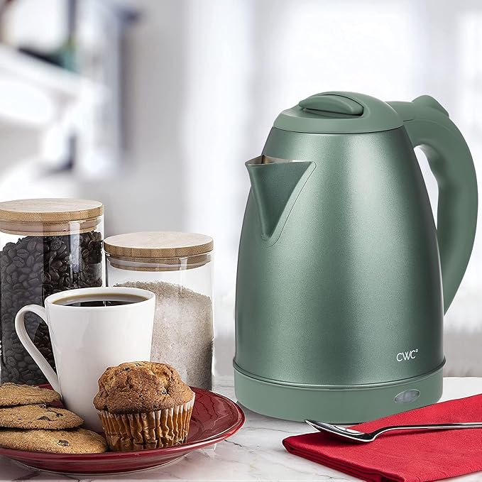 COOK WITH COLOR Electric Kettle - Rapid Boil, Sleek Design, and Safety Features - Great for Quick and Easy, Stainless Steel Sage, 1.7 Liters - Bloomnest