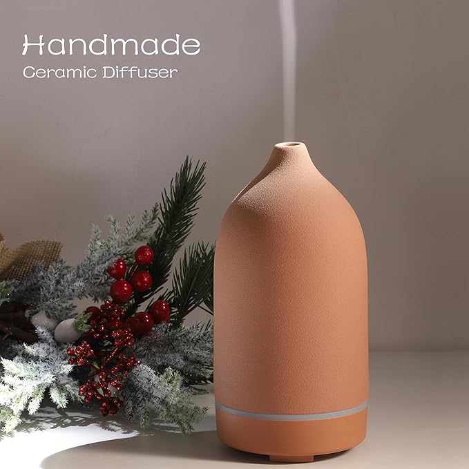 Essential Oils for Diffusers for Home,Ceramic Diffuser for Essential Oils,Handmade Aroma Diffuser 100ML (Pottery Red) - Bloomnest