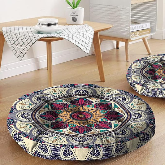 Mandala Meditation Cushion, Boho Meditation Mat, Meditation Pillows for Sitting on Floor, Cushions for Sitting in Home and Outdoor, Round Floor Pillows Cushion Seating for Yoga 22'' X 22'' - Bloomnest