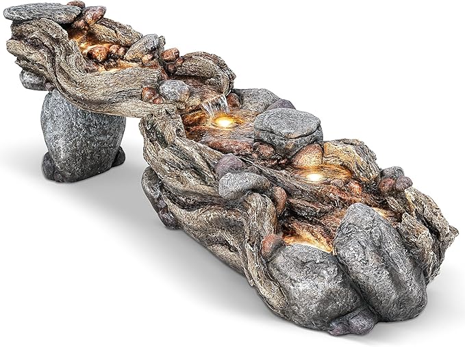 60" Long Cascading Outdoor Rock Water Fountain, 5-Tier Tranquil River Waterfall, Realistic Rock Design, Serene Flowing Water Sound for Outdoor Garden, Patio, Landscaping, Home Decor - Bloomnest
