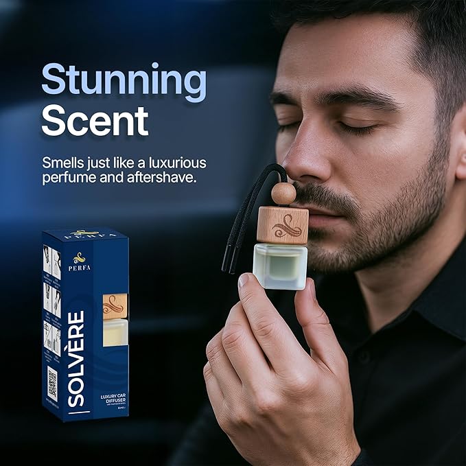 Solvere Diffuser with Vent Clip | Strong Automotive Freshener Long Lasting | Powerful Car Fresheners for Men with Odour Eliminating Technology | Luxury Air Freshener by Perfa - Bloomnest