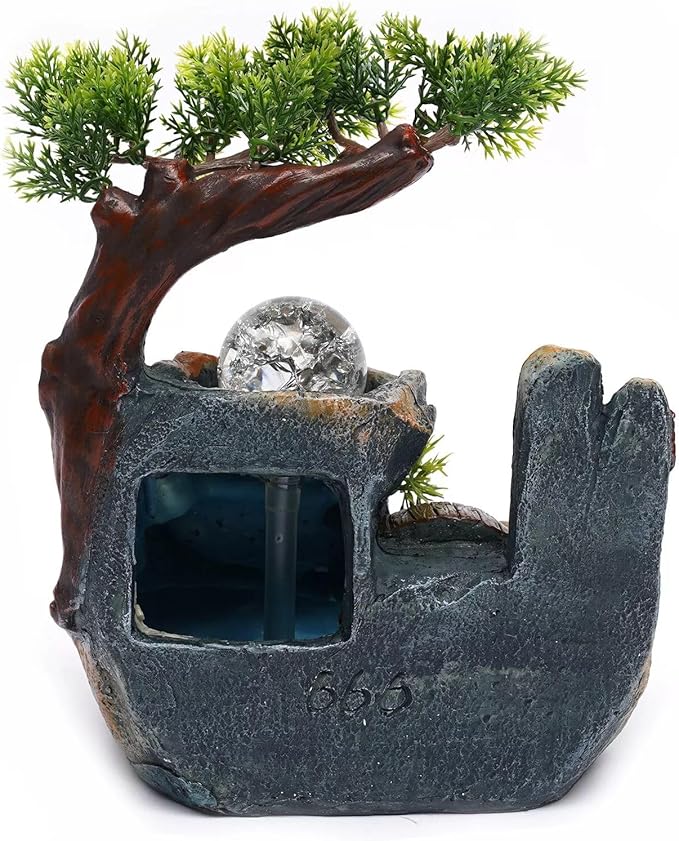 Waterfall Fountain Indoor Mini Waterfall with Led Lights & Atomizer Indoor Fountains and Waterfalls Table Top Water Fountain for Office, Home, Bedroom Desk Decor (Rockery Flowing Water)