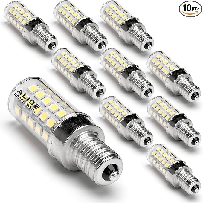 ALIDE E12 C7 LED Candelabra Bulbs 6000K Daylight White, 60W Halogen Equivalent, T6 Small Base 120V Light Bulbs 6W Cool White for Ceiling Fan Chandelier, 550lm 10-Pack - Bloomnest