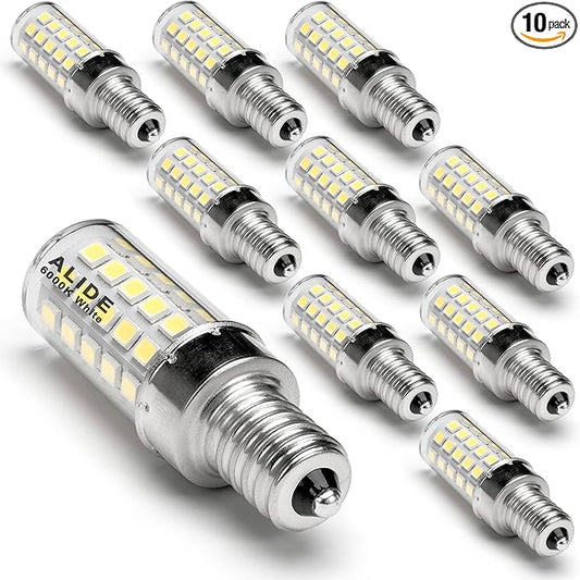 ALIDE E12 C7 LED Candelabra Bulbs 6000K Daylight White, 60W Halogen Equivalent, T6 Small Base 120V Light Bulbs 6W Cool White for Ceiling Fan Chandelier, 550lm 10-Pack - Bloomnest