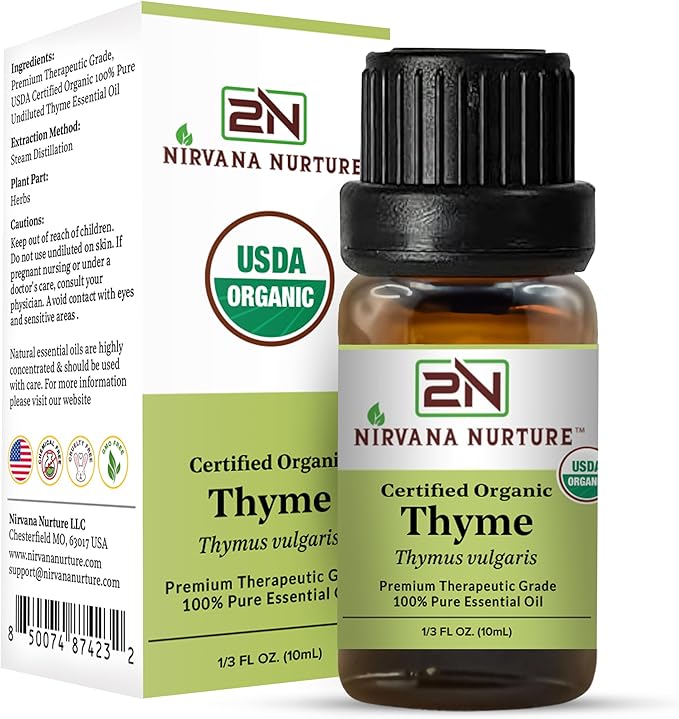 Thyme Essential Oil, USDA Certified Organic, 100% Pure Undiluted, Aromatherapy Oil for Diffuser, Hair & Skin Care NirvanaNurture