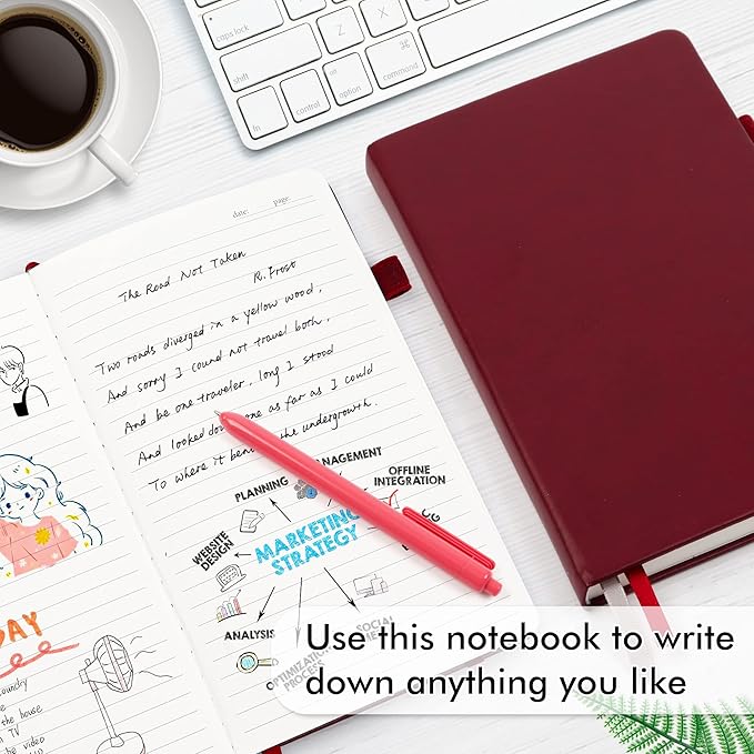 feela 24 Pack Journal Notebook for Work, Business Notebook Bulk Hardcover Lined Writing Journal with Pen Holder for Men Women Note Taking, with 24 Black Pens, 120 GSM, 5.1”x8.3”, A5, Wine - Bloomnest