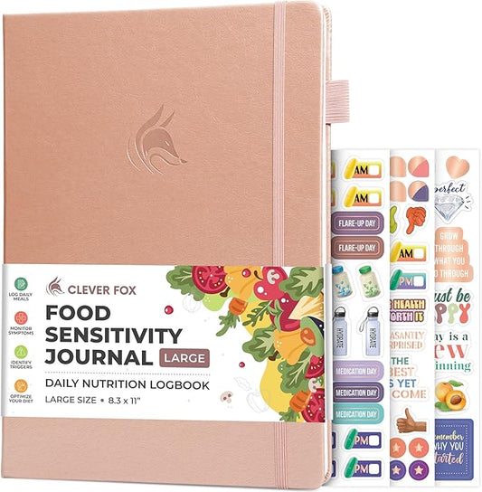 Clever Fox Food Sensitivity Journal Large – Daily Intolerance & Symptom Log for IBS, Diabetic, Low Fodmap, Elimination Diet – Health Tracker, 8.3x11” (Rose Gold) - Bloomnest