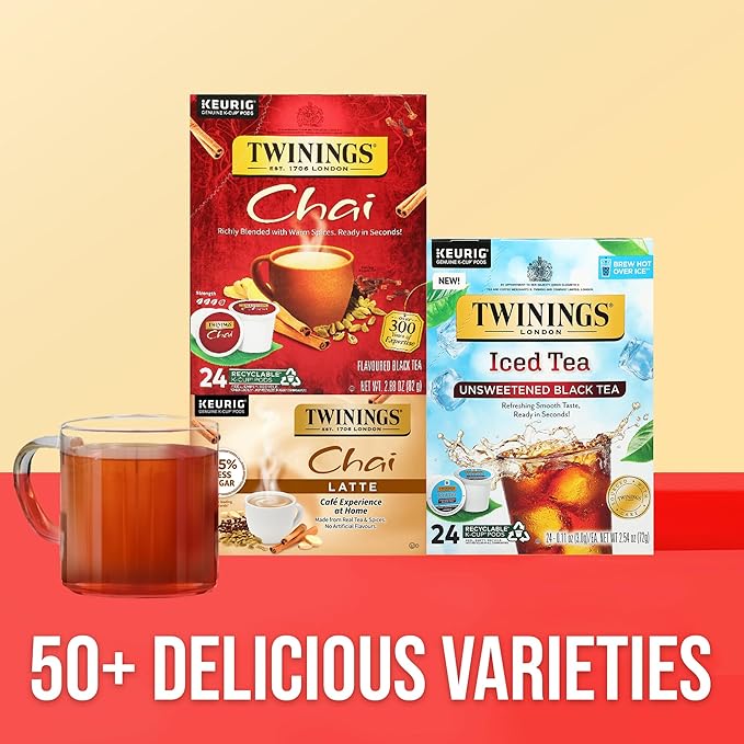 Twinings Chai Black Tea K-Cup Pods for Keurig, 24 Count (Pack of 1), Naturally Sweet and Savoury Spice Flavours, Caffeinated, Enjoy Hot or Iced - Bloomnest